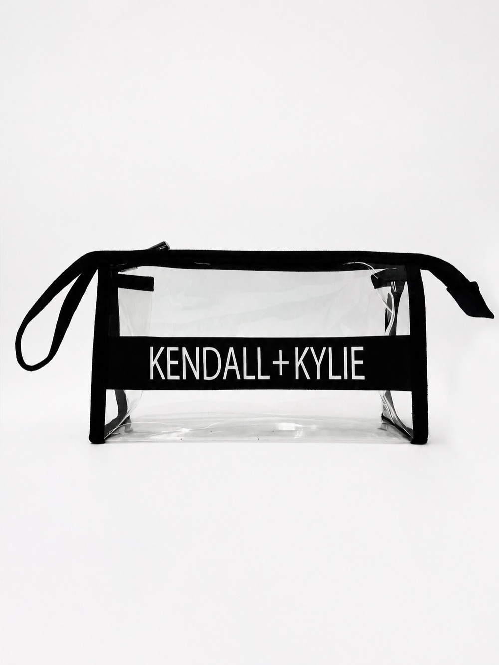 Kendall + Kylie Clear PVC Cosmetic Makeup Travel Bag Black Logo Zip Pouch
